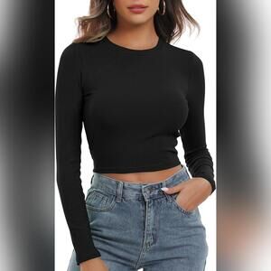 NWT Artfish Round Neck Long Sleeve Ribbed Crop Top Shirt, Medium